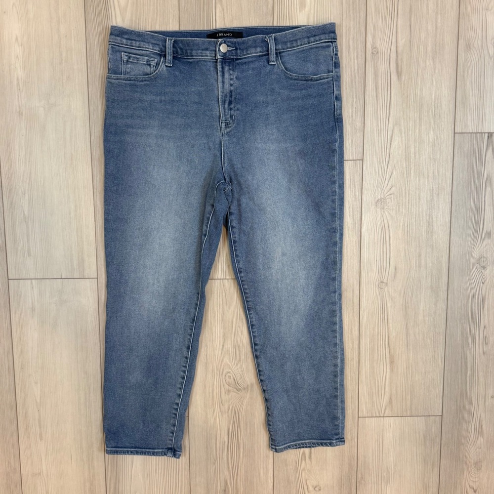 J Brand Rubi Mid Rise Rugby Crop Jeans Medium Wash Blue Denim 32 JB001144